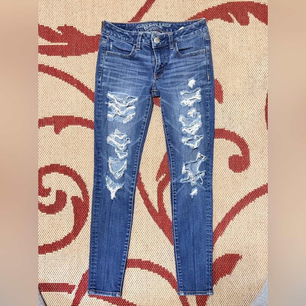 American Eagle Outfitters Ripped Blue Skinny Jeans
